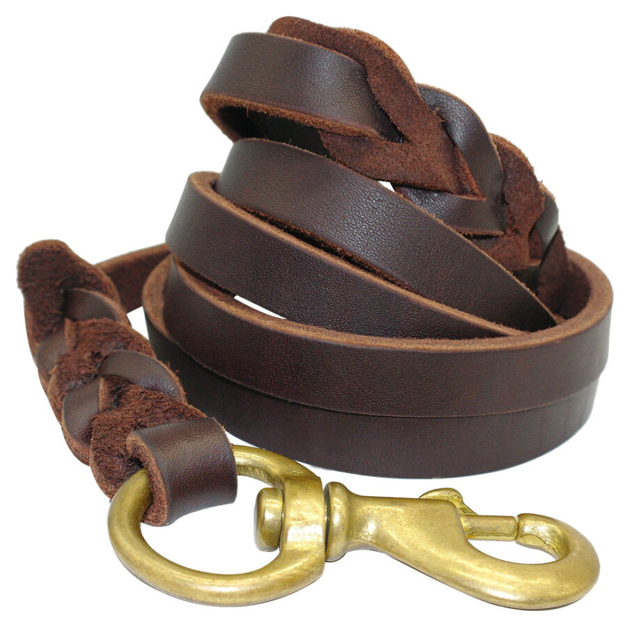 Braided Leather Dog Leash For Medium to Large Dogs