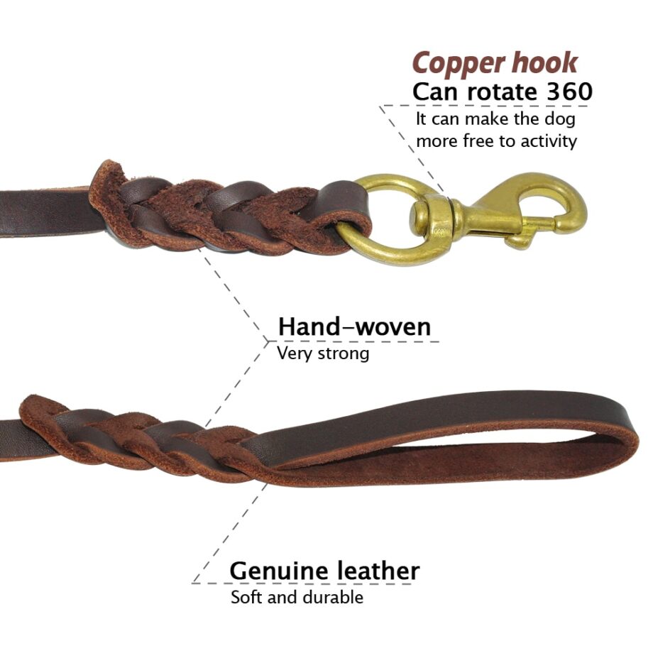 Braided Leather Dog Leash For Medium to Large Dogs
